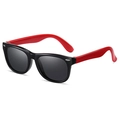 Occhiali da sole polarizzati per bambini in silicone TR nero e rosso, stile rettangolo - Nero Lucido Aste Rosse Lenti Grigio Nero