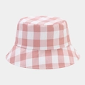 Pink and white checkered bucket hat with crinkled fabric texture for sun protection - One Size / Pink and White Plaid