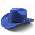 Detail of navy blue suede cowboy hat featuring black leather band and metal hardware - M (56-58cm) / Royal Blue (Suede)