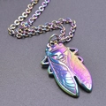 Rainbow-colored stainless steel cicada pendant necklace with iridescent finish and O-chain - Pendant + 50cm Necklace / Rainbow