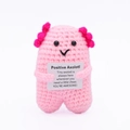 Handmade pink crochet axolotl plush doll with motivational card for desk decor - Standing Axolotl Pink Rose Red