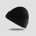 Classic black ribbed knit beanie hat for men and women with minimalist style design - One Size / Black