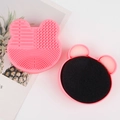 Pink bear-shaped silicone makeup brush cleaning mat with a dry sponge box set - Little Bear Dry Cleaning Sponge Pad / Watermelon red