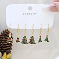 Three pairs of Christmas tree drop earrings with red and green enamel on white card - Style 21 (3 Pairs Set)