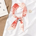 Beige narrow silk scarf with red letter pattern on white satin with heart brooch - Letter R-Red Toile de Jouy