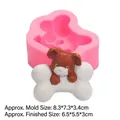 Pink silicone mold with a finished dog and bone shape for DIY soap and fondant making - Style 3# Bone Dog / Pink