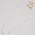 Bohemian mint green seed bead necklace with gold spacers and central white pearl - Mint Green (MI-N220071C)