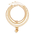 Mehrlagiges goldenes Perlenhalsketten-Set mit OT-Verschluss und Herzanhänger Design - Gold