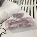 Large rectangular hollow hair claw clip in pink and white marble acetate finish - Pink and White Marble