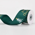 Dark green Merry Christmas ribbon with white trees and gold foil print on spool - Happy Tree Green Ribbon (9m)