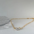 18k gold plated stainless steel paperclip necklace with heart and rectangle zircon stones - Necklace 41+5cm / Gold