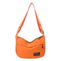 Orange nylon crossbody bag with adjustable strap and dual zipper pockets for women - Orange