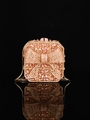 Luxury gold frame evening bag featuring a pink crystal bow and metal chain strap - 13.5x13 Bowknot Square Champagne