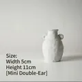 Minimalist white ceramic mini vase with textured finish and twin ring handles, size 11cm - Mini Double Ear Style (Grey White)