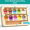 Dinosaur wooden magnetic color sorting maze toy with numbered paint cans and beads - English Paint Bucket (Wooden)