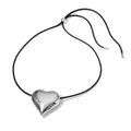 Adjustable black cord bracelet with a large 40.7mm polished hollow heart pendant - Large Heart Style (PDD882)