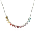 Rainbow heart gemstone necklace with colorful crystals on a silver chain pendant - Platinum Necklace