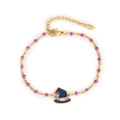 Golden stainless steel Halloween bracelet with purple beads and navy blue witch hat charm - Witch Hat - Purple Beads (XN190-1)