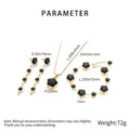 Gold stainless steel jewelry set with black star glass charms and long tassels - Long Tassel 3-Piece Set / Gold