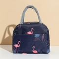 Dark blue thermal lunch bag with pink flamingo print and sturdy dual top handles - Navy Flamingo M22