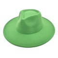 Top-down view of bright green wool felt wide brim fedora hat with classic teardrop crown - M (56-58cm) / Grass Green