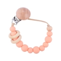 Baby silicone pacifier clip with peach pink beads and natural wooden rings - Rose Pink