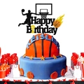 Close-up of basketball-themed cake topper with Happy Birthday sign and athlete silhouette - Large Cake Topper / General Specification