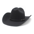 Detail of black cowboy hat with a thin leather decorative band and golden metal buckle - M(56-58cm) / Black