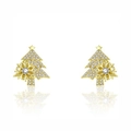 Golden Christmas tree stud earrings with sparkling cubic zirconia and snowflake accent - Gold Swirl Christmas Tree