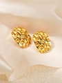 Chic golden basketweave pattern stainless steel oval stud earrings on silk background - Gold Basketweave Texture Stud Earrings