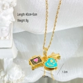 Detail of titanium steel necklace with airplane and luggage charms showing 40+5cm length - Gold - Heart Map Necklace