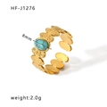 Offener Ring aus 18 Karat vergoldetem Edelstahl mit 8mm ovalem Türkisstein im Blattdesign - Offener verstellbarer Stil (HF-J1276) / Gold