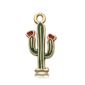 Golden cactus pendant charm with green enamel coating for DIY jewelry making - Enamel Cactus 9X19mm