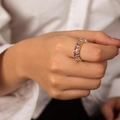 Golden ring with baguette-cut purple zircon stones and minimalist open design - Style A Purple