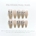 Gradient nude to champagne long coffin press-on nails with 3D silver metal bows - Extra Small (XS) / 1129 - Gradient Metal