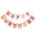 Pink and gold foil Happy Birthday bunting banner for party decorations on white background - Pink Shield Banner