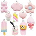 Set di graziosi ciondoli in resina rosa a forma di orso e fiori per gioielli fai da te - Misto 10 Pezzi Serie Rosa