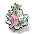 Broche en émail pistolet à billets rose avec billets verts et symboles dollar - Machine à Sous Rose