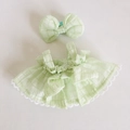 Hellgrünes kariertes Puppenkleid mit Spitzenbesatz und Schleifen-Stirnband - Passend für 17cm Puppe / Grünes Puff-Trägerkleid + Haarklammer / Grün