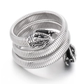 Bracciale a serpente in acciaio inossidabile 304L argento con design multi-giro e dettagli - Stile Serpente a Doppia Testa(KB164777-KJX) / Colore Acciaio(KB164777-KJX)