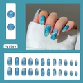 Set di 24 unghie finte ovali blu sfumato effetto marmo con motivi a onde bianche - 24 Pezzi (Con Colla) / Blu Marmorizzato