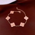 Bracciale con ciondoli a quadrifoglio in smalto rosa e finitura dorata regolabile - Rosa Oro (9#)