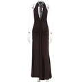 Détail de la robe maxi froncée marron foncé avec décolleté en V et coupe sirène - S / café