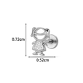 Silver G23 titanium cartoon girl piercing stud with crystal inlay, 0.72cm height - Little Girl (T2582-4#) / Silver