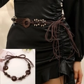 Bohemian brown woven waist belt with coconut shell buckles and tassels for dresses - Ethnic Black and White Beaded (5190) / Black