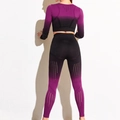 Conjunto de yoga sin costuras degradado morado con top corto y leggings de cintura alta - S / Top Y Pantalón / Rojo Degradado