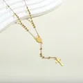 Gouden roestvrijstalen rozenkrans ketting met kruishanger en maria-medaille - 2,5 mm Kraal/Maagd Maria Guadalupe
