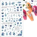 Blue tulip and floral nail art stickers with inspirational quotes on model nails - F948 (Blue Flower Inspirational)