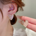 Vintage style gold-edged pink heart earrings with marble texture for a chic look - 925 Silver Earring Post / Pink Heart