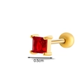 Detail view of gold stud earring with square red stone and 0.5cm width measurement - 4# Gold Red Stone (HSPJ058) / 0.5cm